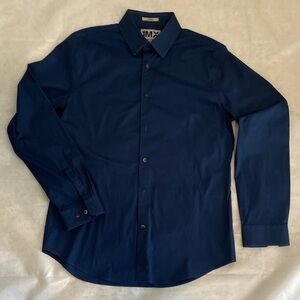 Express Dark Blue Collared Long Sleeve Mens Shirt medium